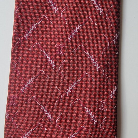 CHANEL Men's Vintage Tie 100% Silk Made in Italy Red with wheat pattern - Picture 5 of 5